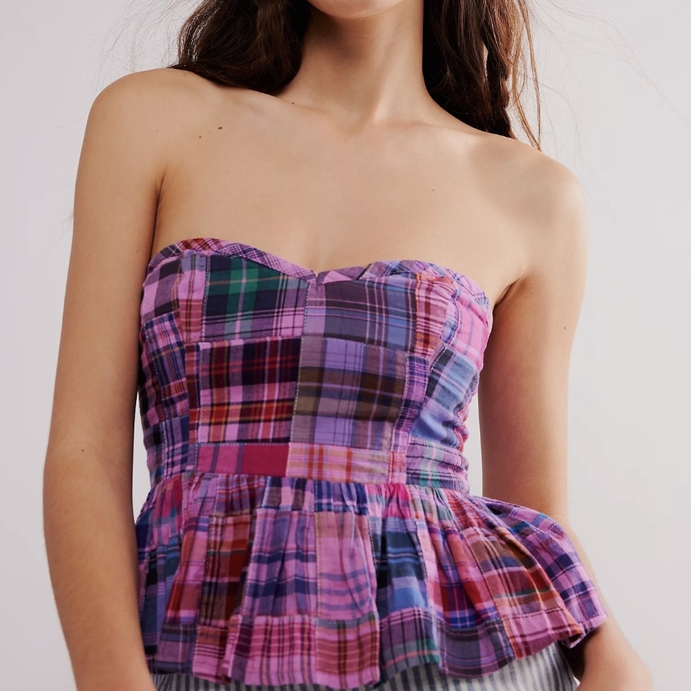 Free People Multicolor Plaid Crop Top